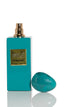 Privé Turquoise une bouteille de parfum élégante en flacon sur fond blanc avec le bouchon au sol
